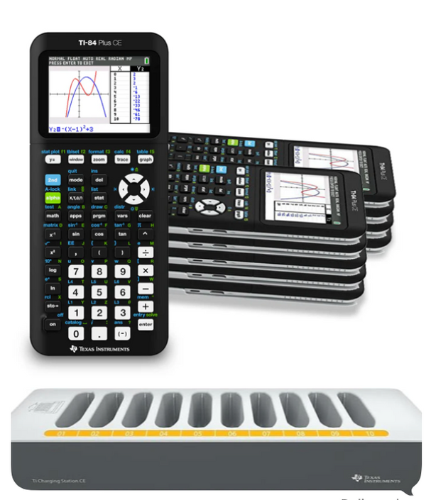 Texas Instruments TI 84 Plus CE Color Graphing Calculator - Classroom Set 10 Pack - Black with Charging Dock