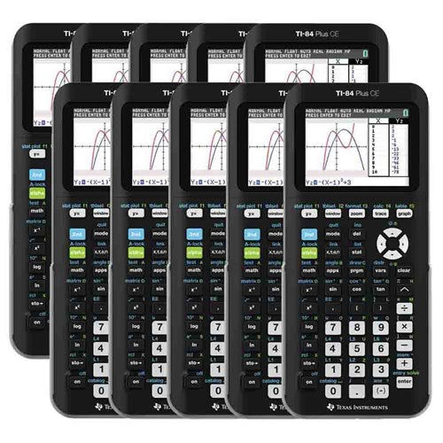 Texas Instruments TI 84 Plus CE Color Graphing Calculator - Classroom Set 10 Pack - No Dock